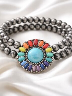 Western Semi Stone Navajo Bead Stretch Women's Bracelet